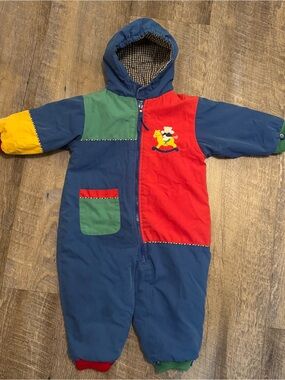 80/90s Vintage Basic Outlook 24M Colorblock Baby Snowsuit Hooded One Piece